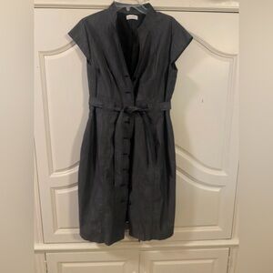 Calvin Klein Charcoal Button-Front Midi Dress with Self Tie